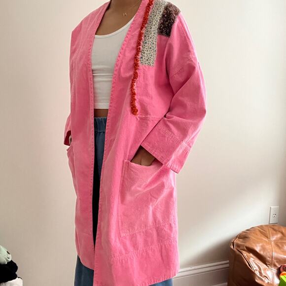 APIECE APART Hot Pink Patchwork Cotton Canvas Open Cardigan Jacket Size M / L - Picture 12 of 15